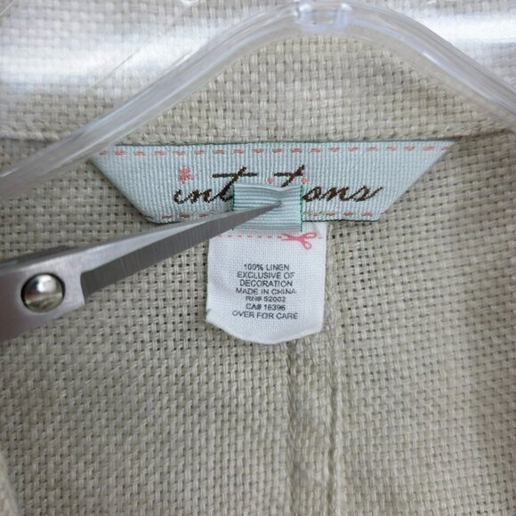 Intuitions Cropped Blazer 2 Natural Linen Lace Trim Floral Buttons Cottagecore - Picture 4 of 13